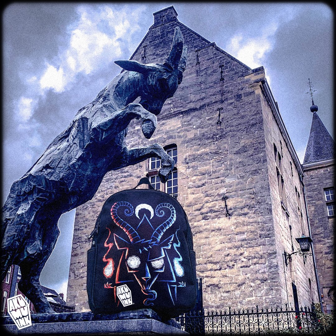 BAPHOMET'S CURSE backpack available at akumuink.com/BACKPACKS 

This design is also available on t-shirts, hoodies, denim jackets, etc.