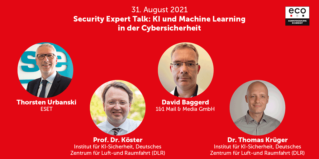 Morgen spreche ich beim <a href="/eco_de/">eco e.V.</a> Security Expert Talk mit <a href="/ThorstenUrb/">Thorsten Urbanski</a> <a href="/ESET_de/">ESET DACH</a> David Baggerd <a href="/1und1/">1&1</a> Prof Dr. Köster und Dr. Thomas Krüger <a href="/DLR_de/">DLR_de</a> zu #KI und #MachineLearning in der #CyberSecurity eco.de/event/security…