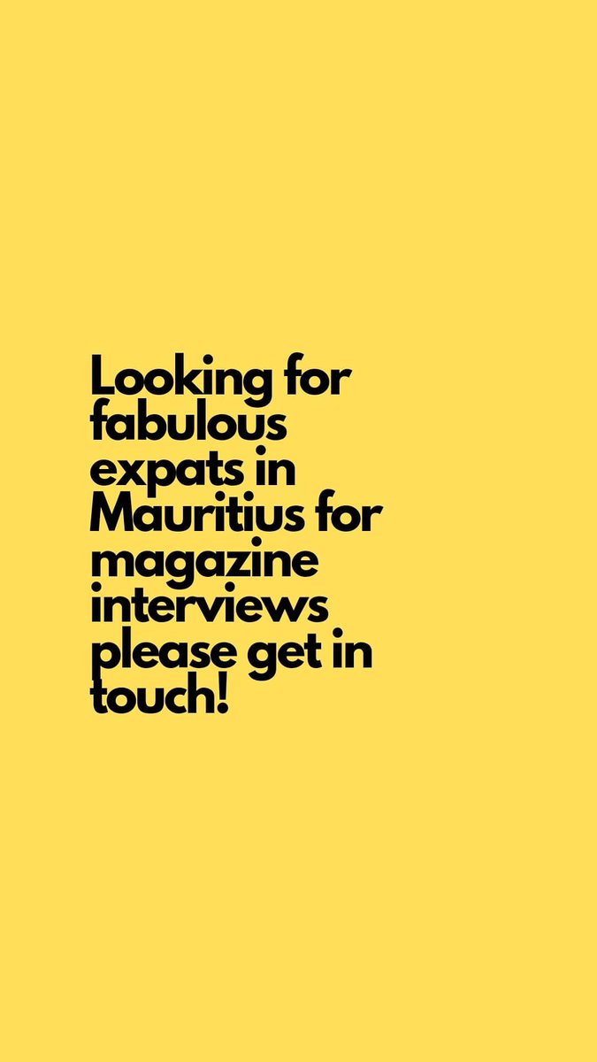 I'm looking for fabulous #expats in #mauritius 🇲🇺 for magazine interviews for @expat_com please get in touch if you've got an interesting story 📝 and please share if you know anyone who would be interested. Merci 🇲🇺 🌴
#interviews #expatmagazine #mauritius #expat #international