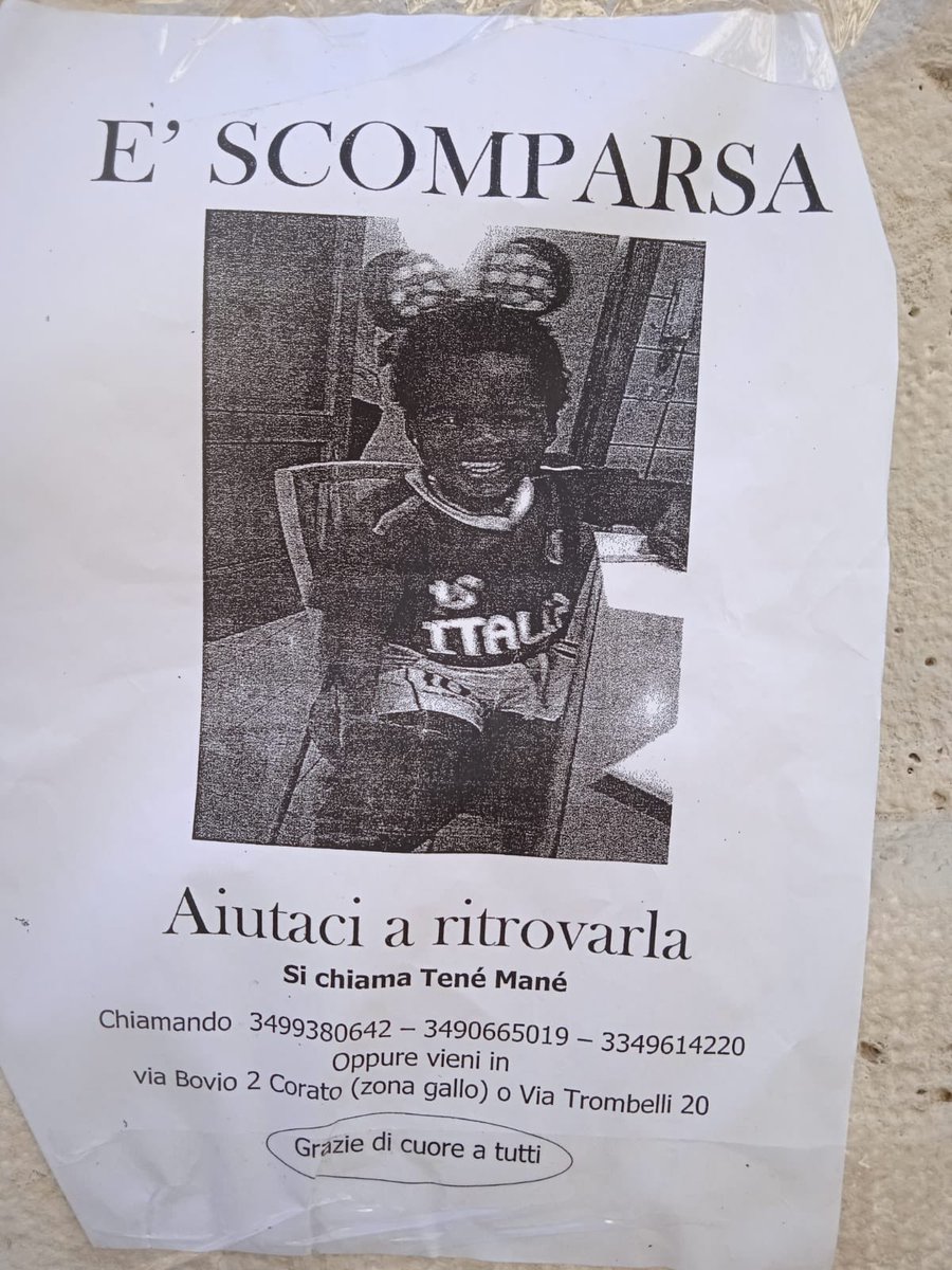 wantyouoned's tweet photo. ⚠️⚠️⚠️RAGA POTETE #RT?
è scomparsa questa bambina a #BARI (la famiglia è di Corato) !! condividete per favore 🙏🏼⚠️⚠️⚠️ https://t.co/4SZTSRvlU2
