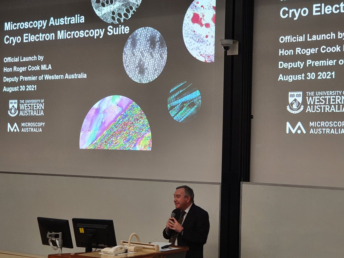 Andrew C Page a_page@mastadon.au (@a_page007) on Twitter photo Prof. Martin Saunders proudly launching the Western Australia node of <a href="/micro_au/">Microscopy Australia</a> Cryo Electron Microscopy suite hosted by @CMCA_UWA at <a href="/UWAresearch/">UWA Research</a> supported by many including <a href="/WAGovernment/">WA Government</a> #NCRIS #JTSI Prof. Martin Saunders proudly launching the Western Australia node of <a href="/micro_au/">Microscopy Australia</a> Cryo Electron Microscopy suite hosted by @CMCA_UWA at <a href="/UWAresearch/">UWA Research</a> supported by many including <a href="/WAGovernment/">WA Government</a> #NCRIS #JTSI