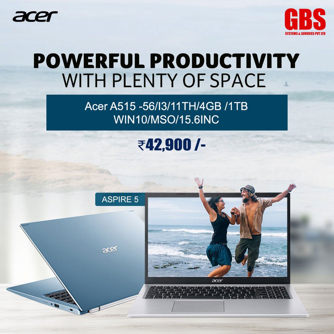 Acer A515 
- 11th Gen Intel® Core™ i3 Processor
- 15.6 Inch
- 4GB RAM + 1 TB HDD
- MS Office H&S 2019 

Rs 42900/- Only
Buy Now : - acermallinchennai.com/acer-contact-u…

#Acer #Acerlaptop #WorkLaptop #AspireSeries #AcerAspire515  #WorkOntheGo #Technology #IntelProcessor  #Chennai