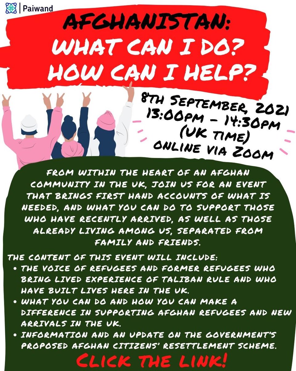 Make sure you SHARE THIS POST so that we can have as many supporters as possible at the event for when we speak about what is needed the most right now and how to support those who are coming into the UK!

JOIN US ON THE 8th SEPT - 1PM-2:30PM !!!

#help #support #kabul #together