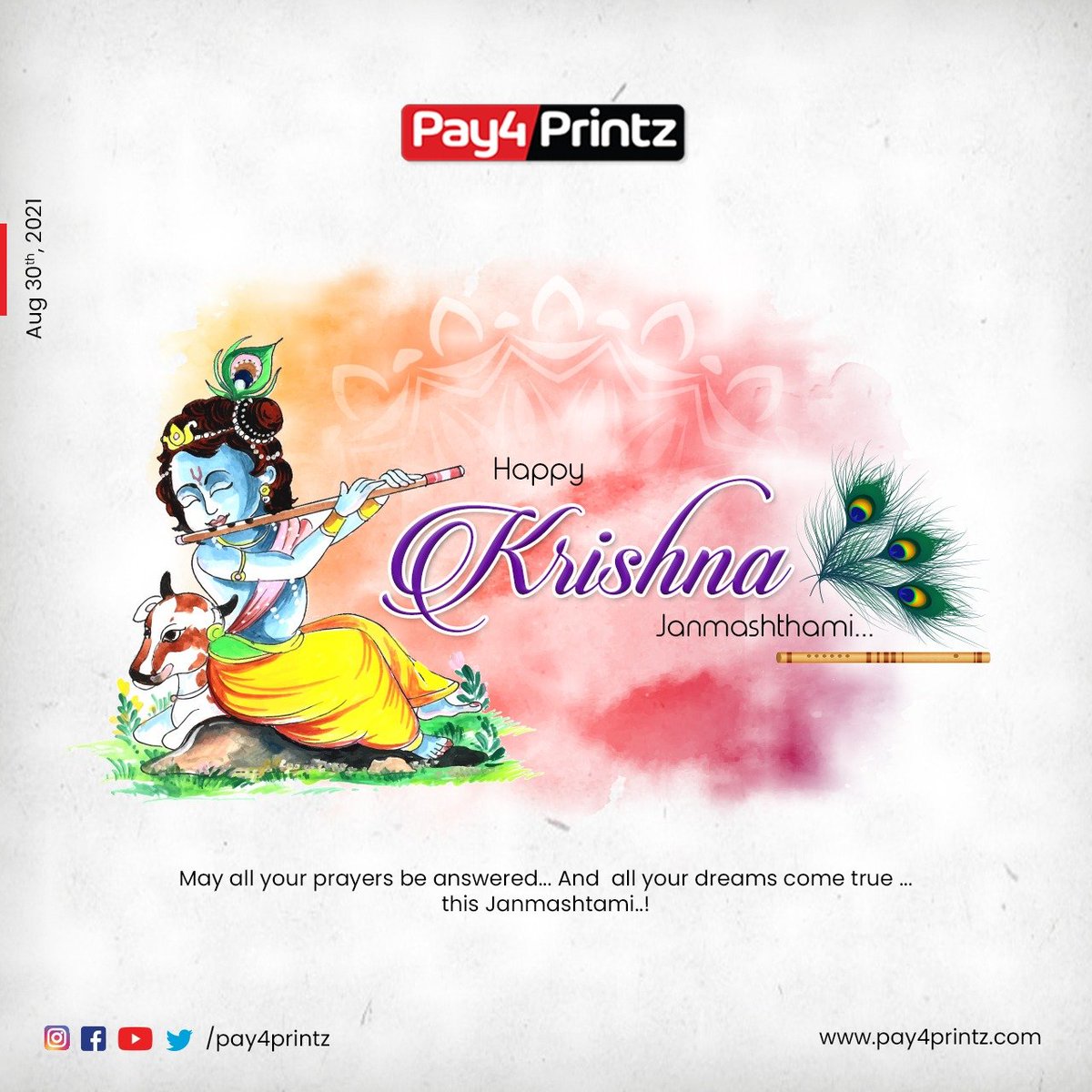 Pay4Printz's tweet photo. May Lord Krishna always bestow upon you happiness, love, prosperity and peace. Happy Janmashtami to all! #Janmashtami #janmashtami2021 #janmashtamispecial #HappyJanmashtami  #krishnajanmashtami #KrishnaJayanthi #happykrishnajanmashtami #HappyKrishnaJayanthi #pay4printz https://t.co/DLKXdlaJjU