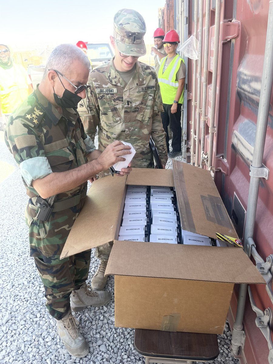 DepDirMAGN's tweet photo. .@KRG_MOPE leadership ensuring proper accountability and safe movement of items divested from @CJTFOIR this morning. Logistics processes are essential to high operational readiness, and the #Peshmerga are leading by example. #DefeatDaesh @OIRSpox https://t.co/ceb1uzQkZF
