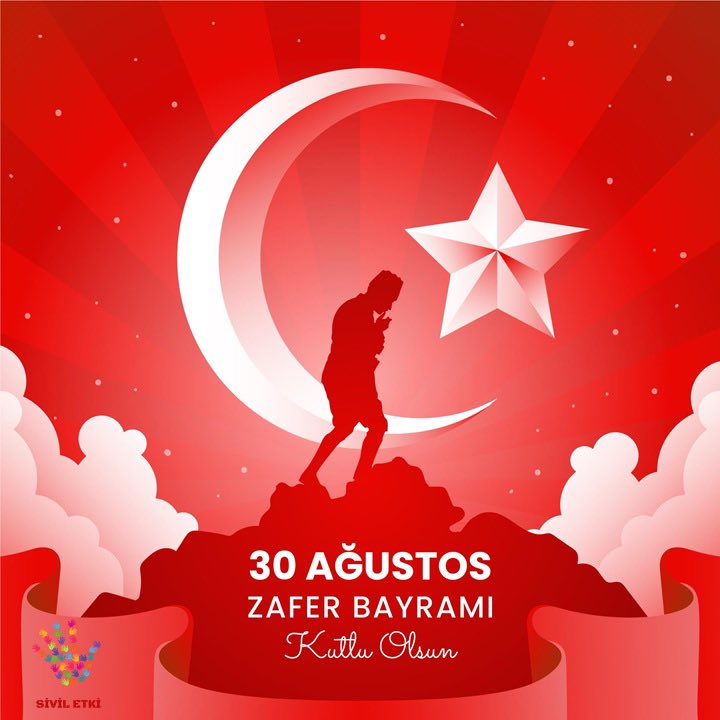 🇹🇷🇹🇷30 Ağustos 1922 günü bağımsızlık savaşını kazanarak bize özgür bir vatan armağan eden, başta Başkomutan Mustafa Kemal Atatürk ve silah arkadaşları olmak üzere İstiklal mücadelemizin bütün kahramanlarını saygı ve minnetle anıyoruz.
30 Ağustos Zafer Bayramımız kutlu olsun! 🇹🇷🇹🇷
