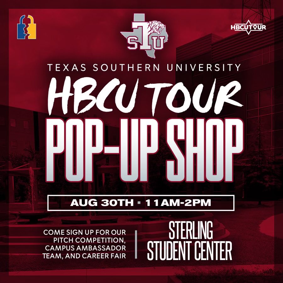 unchainedinc2's tweet photo. Tour stop #3 TODAY! @TexasSouthern 🐅 Stop by our table in the Sterling Student Center from 11 AM - 2 PM! 
 #TXSU #HBCUTour #breakthechains ⛓🚀 https://t.co/9QRnIf7QFt