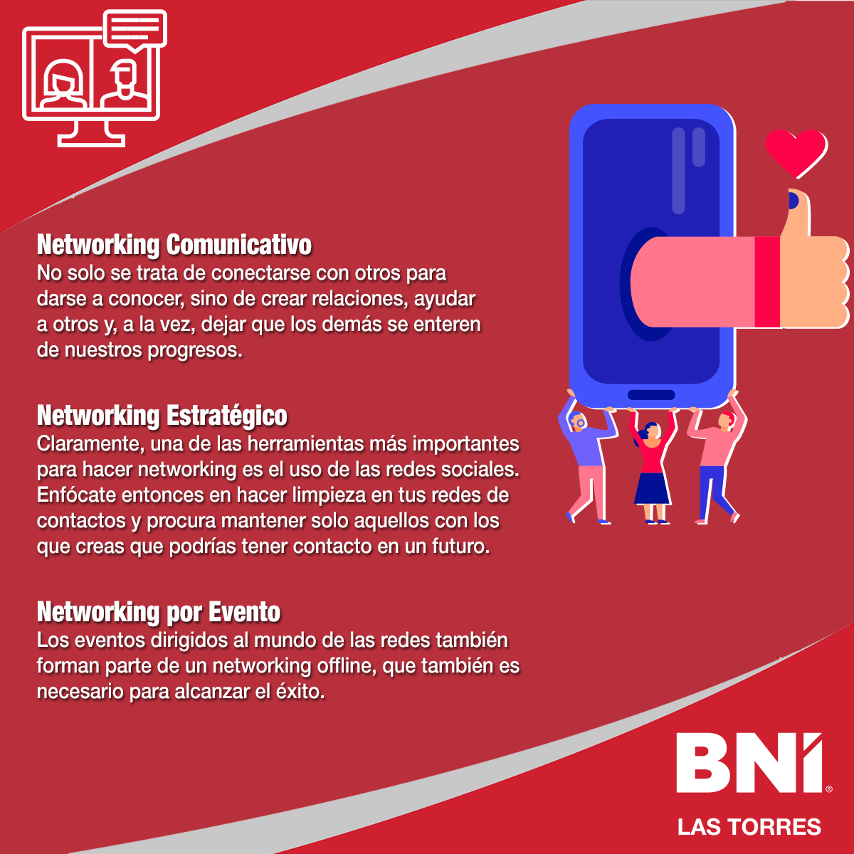 BNI_LasTorres's tweet photo. En este post te explicamos tres tipos de networking que debes conocer para ayudarte a alcanzar el éxito profesional. ¡No lo dejes pasar!

#BNI #BNILasTorres #Negocios #Networking https://t.co/HtYUh4xPNZ