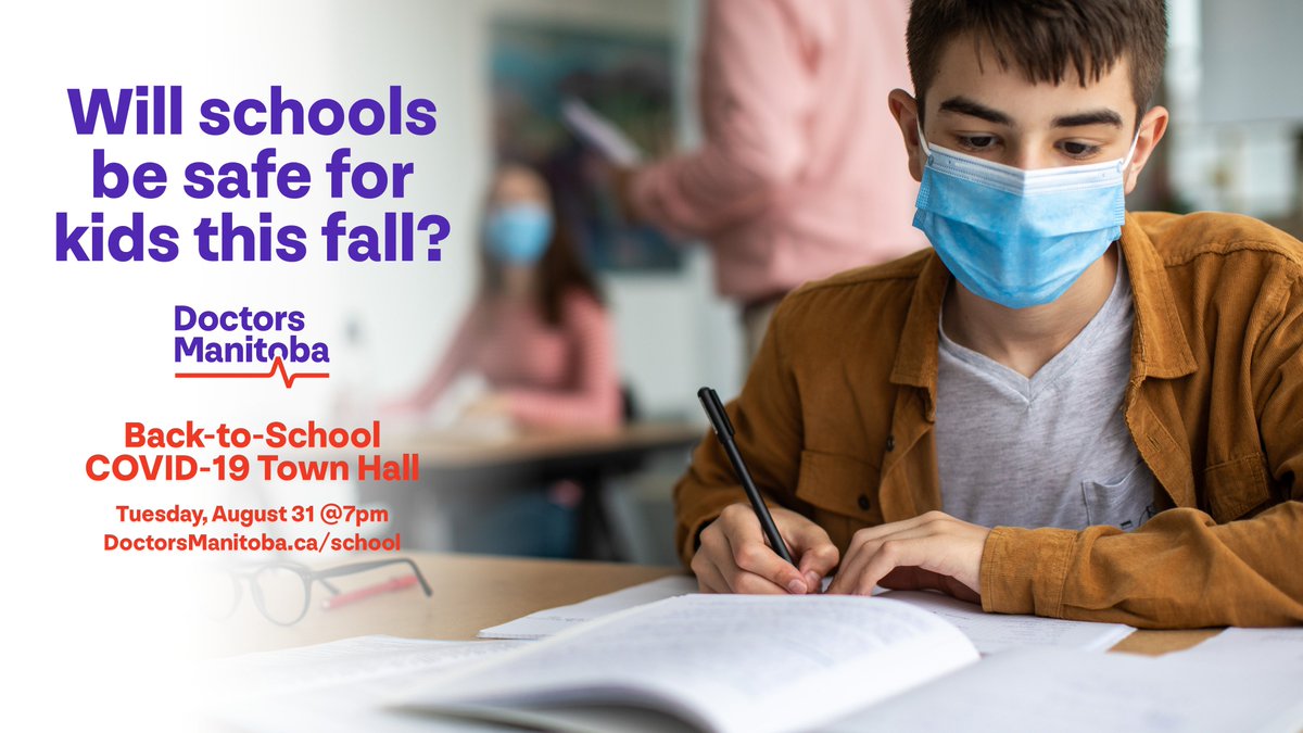 Doctors Manitoba (@doctorsmanitoba) on Twitter photo Are students going to be safe when they return to school next week?
If you have questions or concerns, join <a href="/DoctorsManitoba/">Doctors Manitoba</a> & a panel of pediatric experts tomorrow @ 7pm for a Back-to-School Town Hall.
Register & submit questions in advance at DoctorsManitoba.ca/school Are students going to be safe when they return to school next week?
If you have questions or concerns, join <a href="/DoctorsManitoba/">Doctors Manitoba</a> & a panel of pediatric experts tomorrow @ 7pm for a Back-to-School Town Hall.
Register & submit questions in advance at DoctorsManitoba.ca/school