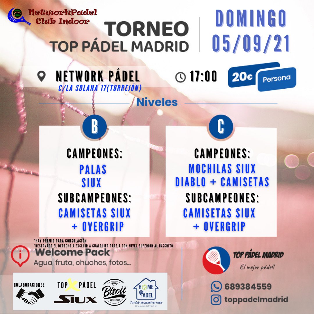 Nuevo torneo de pádel en Madrid ! Este domingo 5 de Septiembre disfruta jugando a pádel ! Premios y regalos de bienvenida ! 
#torneopadel #padelmadrid #padelamateur