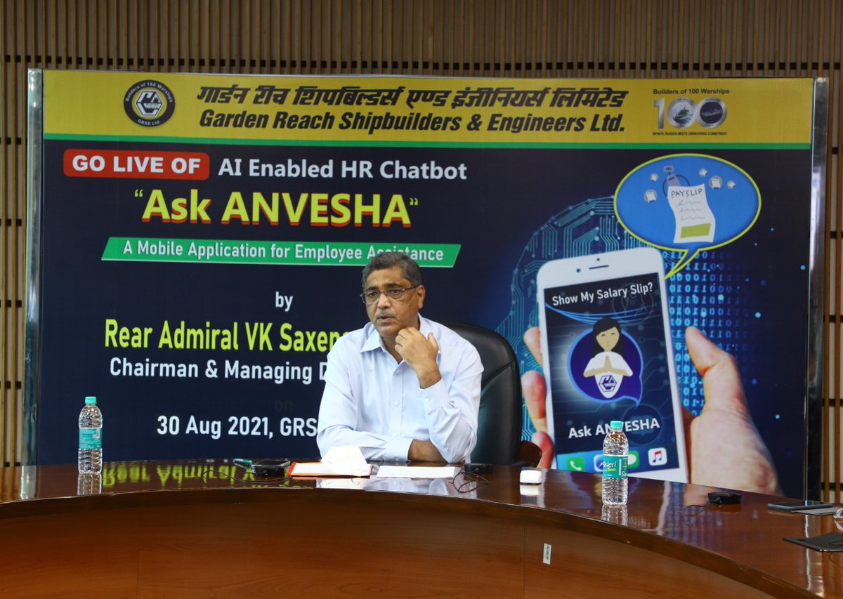 OfficialGRSE's tweet photo. GRSE LAUNCHES AI BASED HR CHATBOT ‘Ask ANVESHA’, PROVIDES DIGITAL ACCESS FOR EMPLOYEES
#defence #maritime #MAKEININDIA #GRSE #MoD #RMOIndia
@DefenceMinIndia @MoD_India @SpokespersonMoD @drajaykumar_ias @sjaju1 @ProDefKolkata @CMDGRSE https://t.co/p9pWBNXcF4