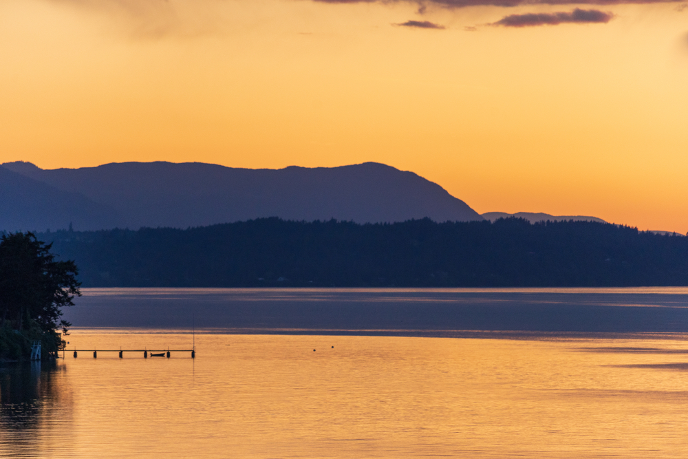 A golden sunset over Vancouver Island, British Columbia.