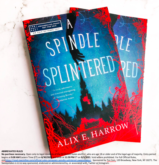 TorDotComPub's tweet photo. SWEEPSTAKES ALERT!

Follow us &amp; retweet this post in order to enter to win a copy of @AlixEHarrow's A SPINDLE SPLINTERED!
#sweepstakes #ASpindleSplinteredArcSweep https://t.co/y6OnoMBbug