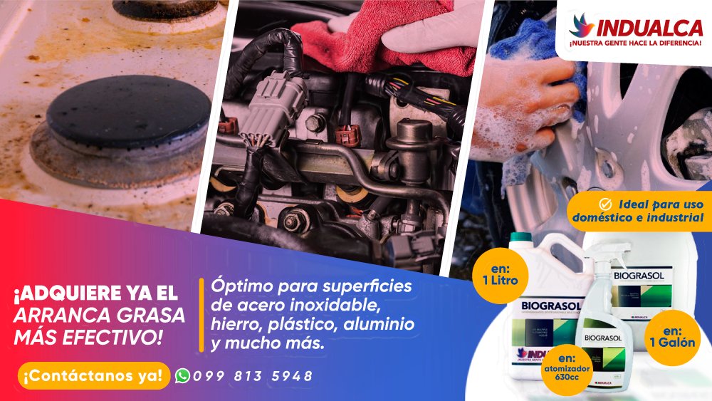 Indualca's tweet photo. En Indualca obtienes productos de calidad 💯% GARANTIZADOS 👌👌
¡En esta ocasión te presentamos nuestro increíble BIOGRASOL LIMPIADOR 
Ideal para limpieza de motores, pisos, acero, cocina y mucho más.
Contáctanos:
📱 099 813 5948 -  https://t.co/IQMu7YD6gN https://t.co/dKhbcTQvE8