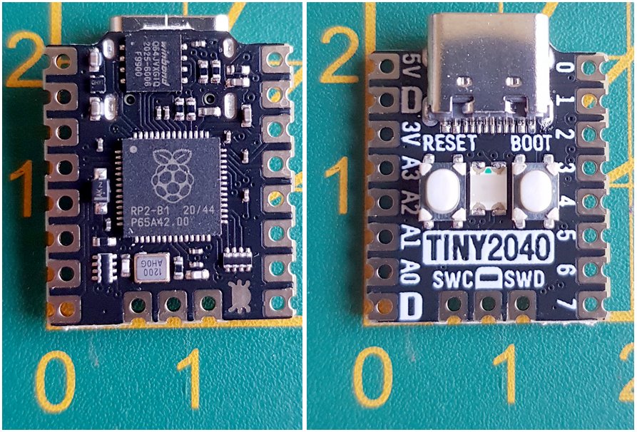 framboise314's tweet photo. En train de jouer avec la #Tiny2040 de @pimoroni . Une toute petite - petite carte à base de RP2040 avec les boutons #BOOT et #RESET et une diode LED #RVB pour faire de la lumière :) https://t.co/H2pkXNFwxf