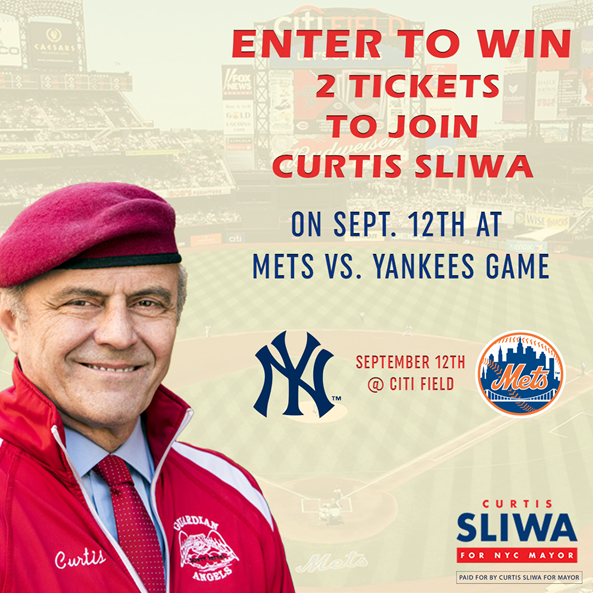Win 2 Ticks to The Subway Series, Yankees vs. Mets on Sept. 12th at Citi Field. You and a Guest will Join Curtis as His Guest. Enter Free. sliwaforny.com/contest-2-mets… #Donate #Contribute #CurtisSliwaForMayor  #SaveOurCity #SliwaForNY  #Yankees #Mets #CitiField #SubwaySeries