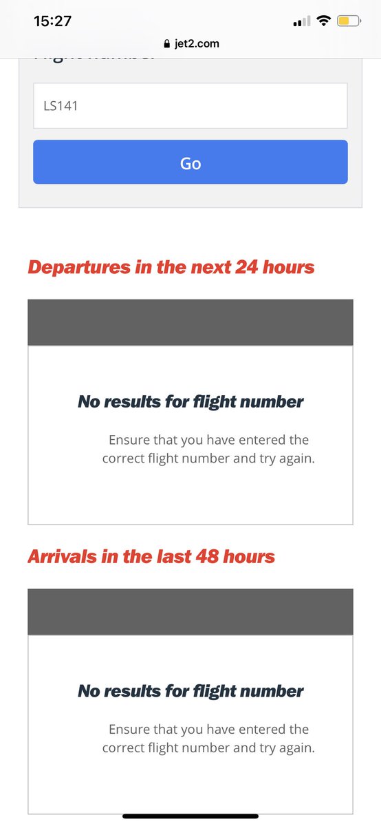 IGiatsidou's tweet photo. @jet2tweets I just received an email saying that my flight might go via another airport and I enter my flight number LS141 (GLA to LCA) but nothing comes up. Can you please advise? https://t.co/DR8GRpqtuC