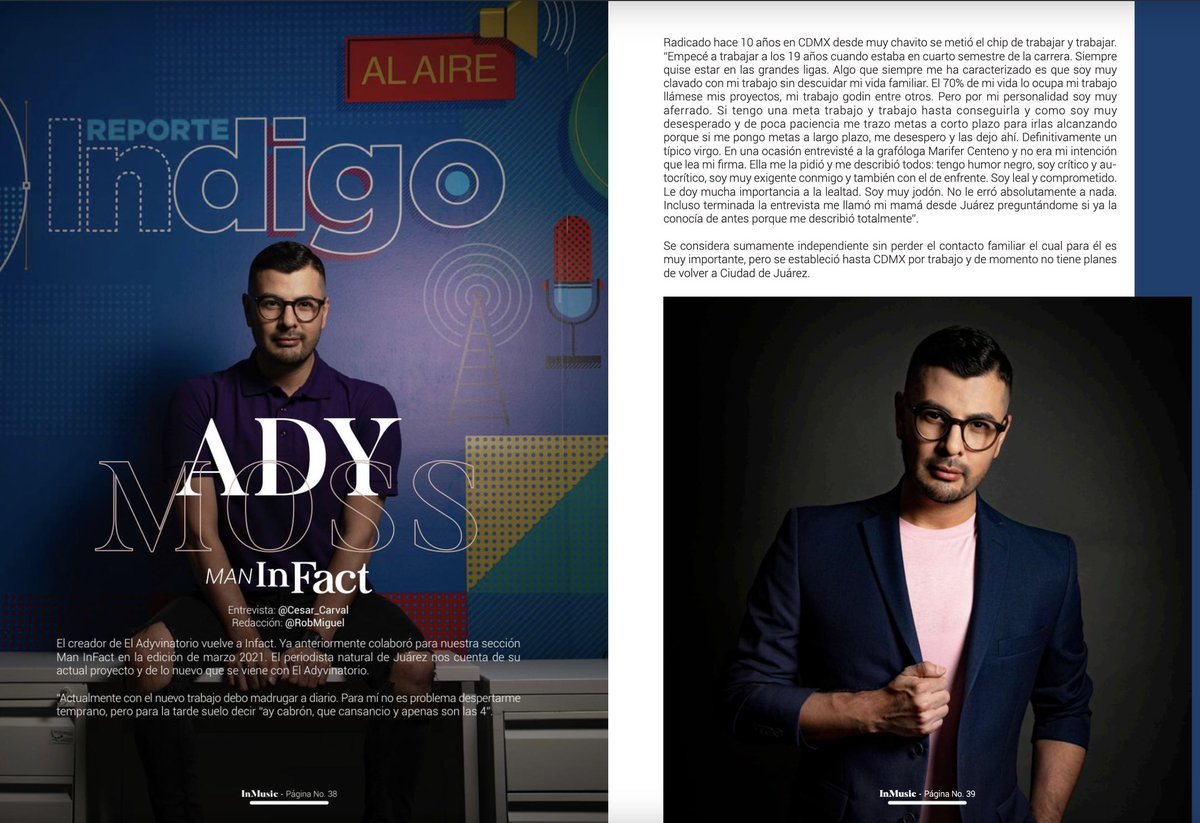adymoss's tweet photo. Gracias a la revista #infactmagazine por la entrevista en la que platicamos de los proyectos de @Reporte_Indigo https://t.co/tmJsd8br7A