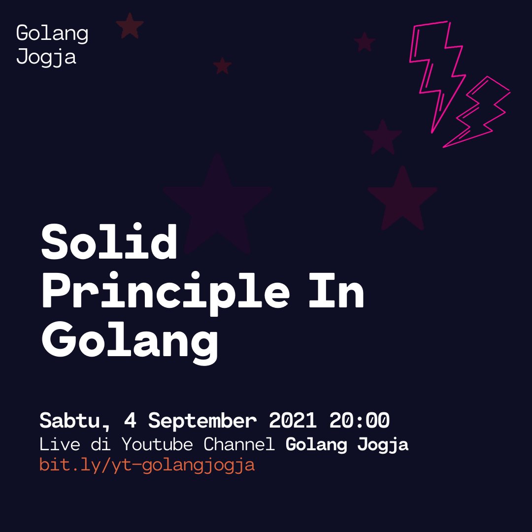 GolangJogja's tweet image. Halo, Gophers Jogja 👋

Golang Jogja akan mengadakan meetup online ketiga dengan agenda:
- Saling Sapa (Keakraban)
- Sharing Session

Temen-temen bisa ikutan melalui Youtube Channel Golang Jogja (bit.ly/yt-golangjogja).
Pada Hari Sabtu, 4 September 2021 pukul 20:00 WIB