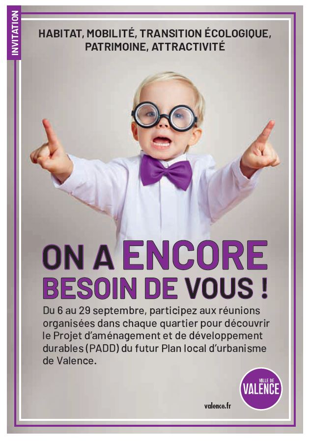 VilledeValence's tweet photo. #Valence a besoin de vous ! Du 6 au 29 septembre, RDV dans les réunions de quartier pour découvrir et échanger sur le Projet d’aménagement et de développement durable du futur Plan local d’urbanisme ! https://t.co/gPBWI5OvQP  #PLU #urbanisme #DeveloppementDurable https://t.co/OXTJxye9Jy