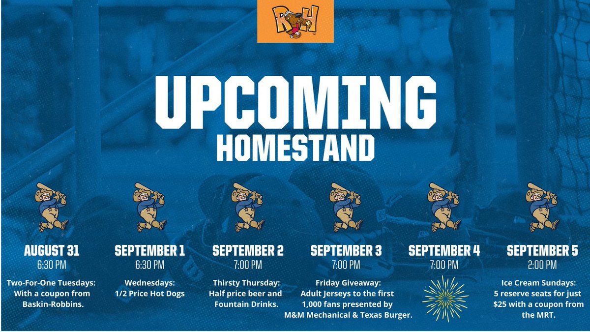 The boys are back in town !

The RockHounds host Frisco this week for a 6-game series.

🎟️ milb.com/midland/ticket…