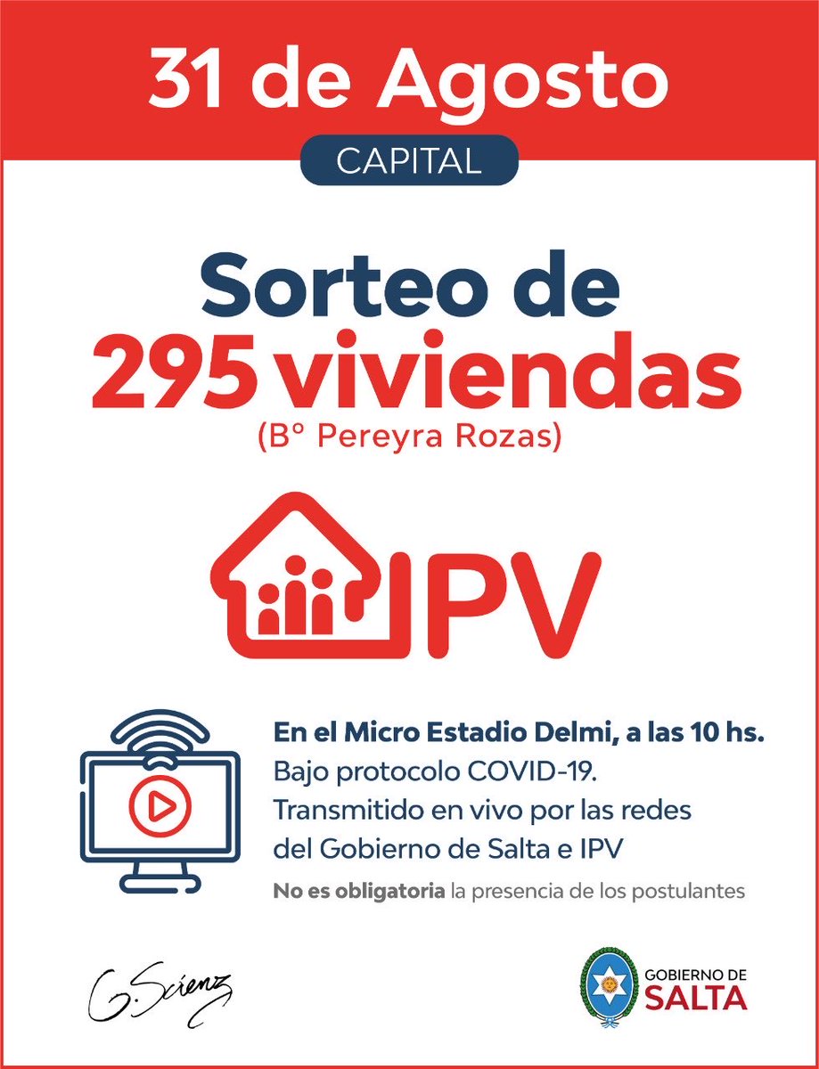 NDemitropulos's tweet photo. Mañana 31 de agosto el IPV sortea 295 viviendas en Salta Capital. https://t.co/jyQweHTeOY