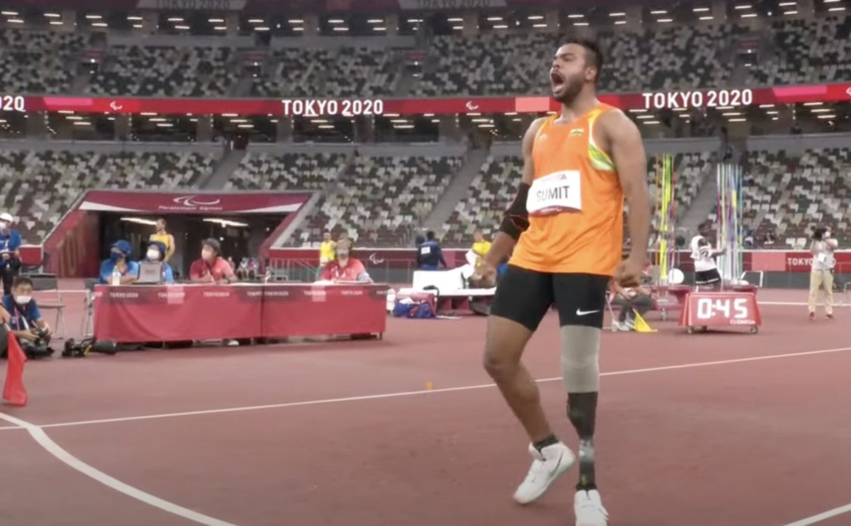 TweetsOfSunil's tweet photo. 2️⃣ WORLD RECORD THROWS! 

#IND's Sumit Antil breaks the WR with a 66.95m throw and then breaks it again with 68.08m attempt in the Men's Javelin F64 final! 🔥

#Paralympics #Tokyo2020 #ParaAthletics #SumitAntil https://t.co/FONSM9kgqh