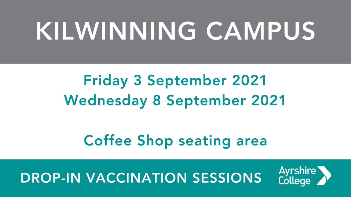 In partnership with <a href="/NHSaaa/">NHS Ayrshire & Arran</a>, on campus drop-in vaccination clinics will be held on the dates below👇

Staff &amp; students who are over 16 can pop in between 8.30am and 4.30pm for first or second doses💉 #COVIDVaccination