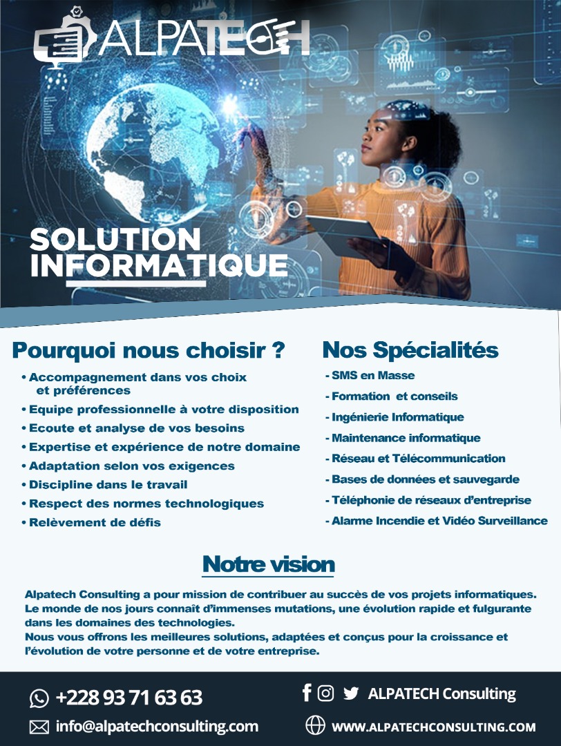 ALPATECH2's tweet photo. Optez pour des solutions robustes, fiables, suivies par des équipes dynamiques, talentueuses et expérimentées pour vous accompagner dans votre émergence numérique
#TT228 #CIV225 #TT229 https://t.co/qw1Uzeh73K