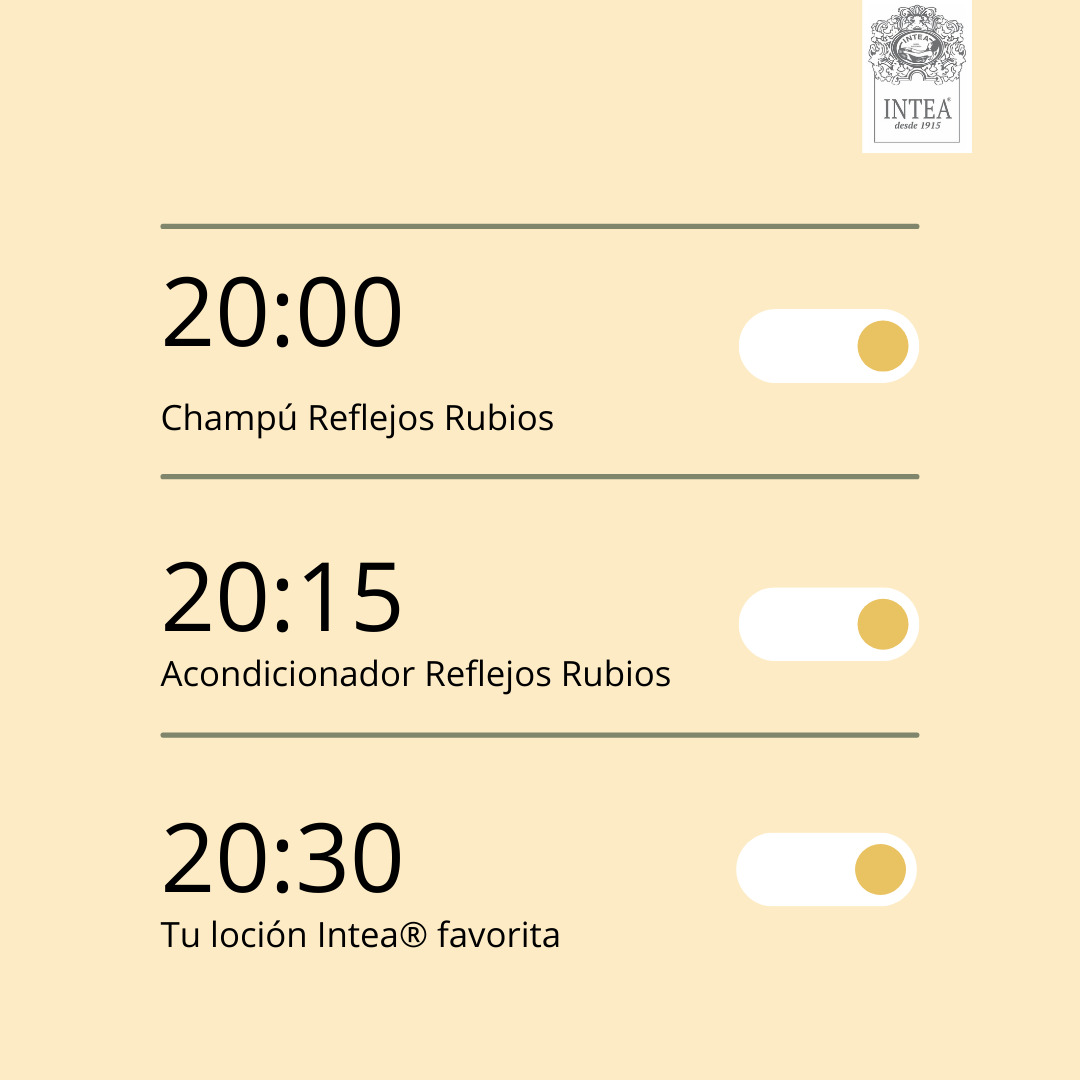 InteaCosmetics's tweet photo. ¿Rutina de noche?  😴 
👉 20.00h Lava tu cabello con tu champú Reflejos Rubios
👉 20.15h Aplica el acondicionador Reflejos Rubios
👉 20:30h Por último, ¡tu loción favorita! Reflejos Rubios, Rubio Natural, Intea® Lights, Intea® Blond... tú eliges 
#Inteacosmetics ✨ https://t.co/W5pxScE6wp