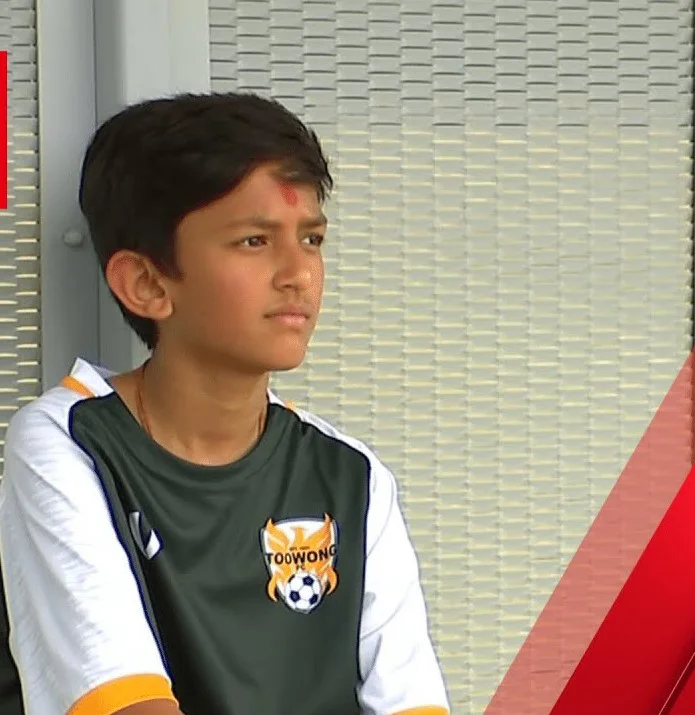 RiseOfBhagwaa's tweet photo. Hinduphobia: 12-year-old Shubh Patel —  a soccer player — of Bharat origin, was sent off the field for wearing a religious necklace made of beads (mala), from Toowong club in Australia

“I would rather keep following my religion than like break it…just for one soccer game” Shubh https://t.co/qxG4ZfWcdg