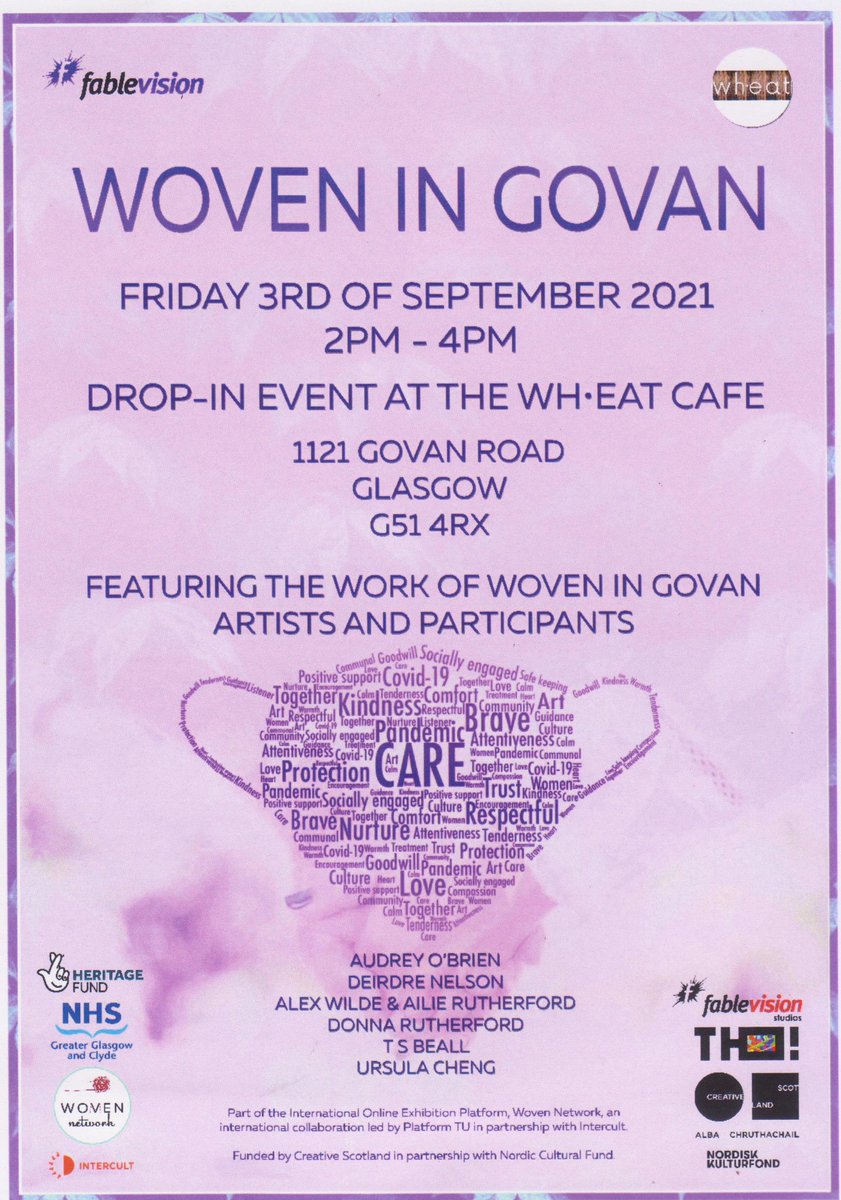 Studio_FV's tweet photo. The Wh•eat cafe, #Govan, plays host to the work of  #WoveninGovan artists @Audsvisual #AlexWilde @_kamling  @KinDonna  @AilieRutherford @tsBeall @GovanHelp @WovenArts @fablevstudios @NHSGGC @CCSE_UWS @ClydeDocks #MariupolTU #WovanNetworkNordics @Intercult @lizfable https://t.co/6D2rUZ3bbG