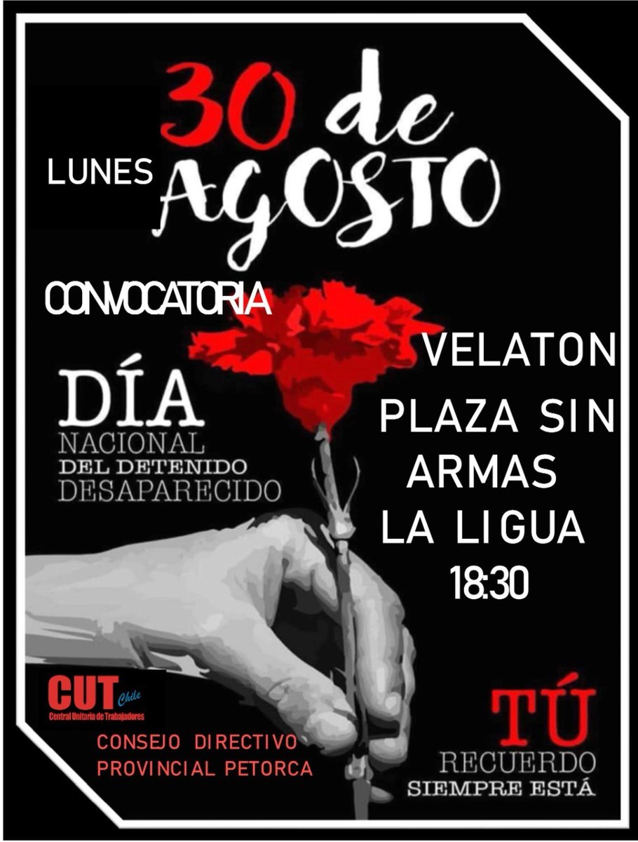 LucianoValleA's tweet photo. Con el silencio de la pena y el compromiso sagrado de seguir luchando por la mismas causas e ideales que ellas y ellos.
Hoy conmemoramos el dia del detenido(a) desaparecido(a).
Para que nunca más!!!
Actividades conmemorativas en las comunas de #LaLigua y #LaCruz https://t.co/iIcxdtwUsD