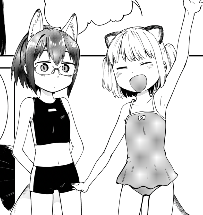 夏の終わりに水着描いてる #たぬきときつねと里暮らし 