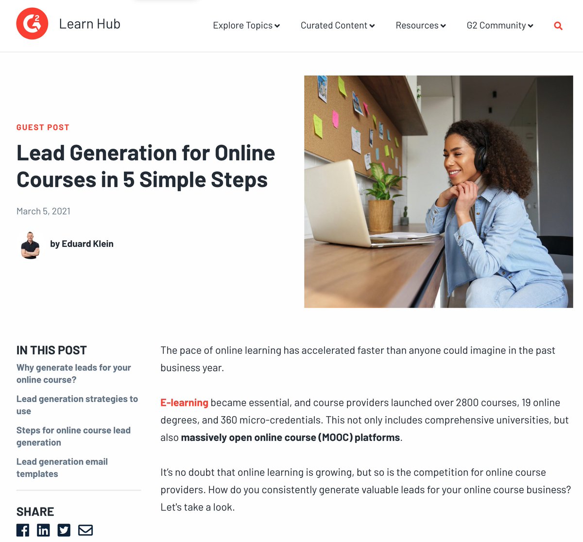 It's been a pleasure working with @G2dotcom on 'Lead Generation for Online Courses in 5 Simple Steps.' learn.g2.com/lead-generatio… Thanks, @rebeccasreynoso