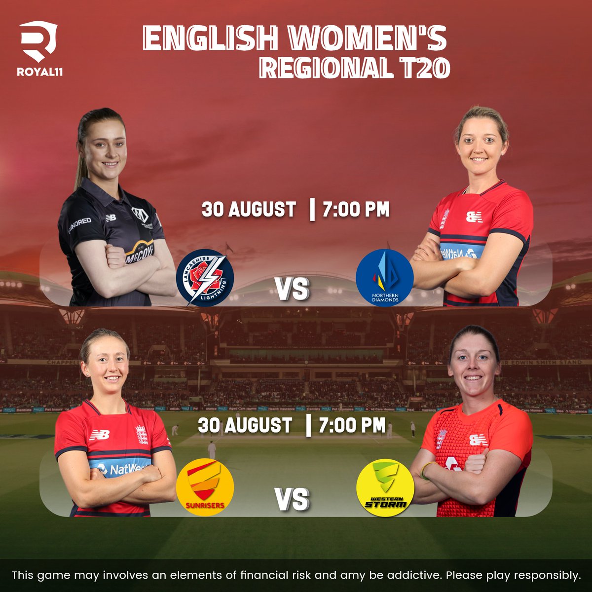 #Englisht20 #womenst20

Witness the regional battle of English teams.⚔️

Choose best, own #ROYAL11 team & join multiple #contests, start from ₹3 to enhance your #winnings. 💥

Download #ROYAL11 Now: bit.ly/Download-Royal… 🤩🤑

#T20Series #England