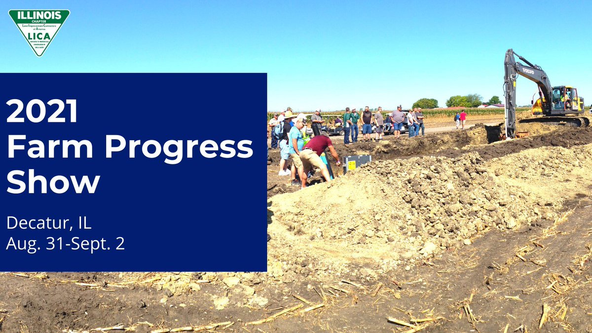 IllinoisLICA's tweet image. Stop by and see Illinois LICA at the 2021 Farm Progress Show  this week!
We will be hosting a tiling demonstration as well as a woodchip bioreactor installation from 12pm-1pm daily.
#FPS2021 #woodchipbioreactor #tilingdemo #waterquality #IllinoisLICA