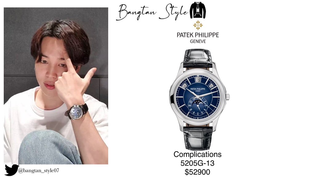 Jimin's Jewelry Archive 🌒 on X: Visiting Frieze Seoul 2023 [230906] Patek  Philippe 5205G Complications watch with self-winding mechanism, white gold  case, alligator strap, annual calendar and moon phases #JIMIN #지민  #JiminJewelryBox