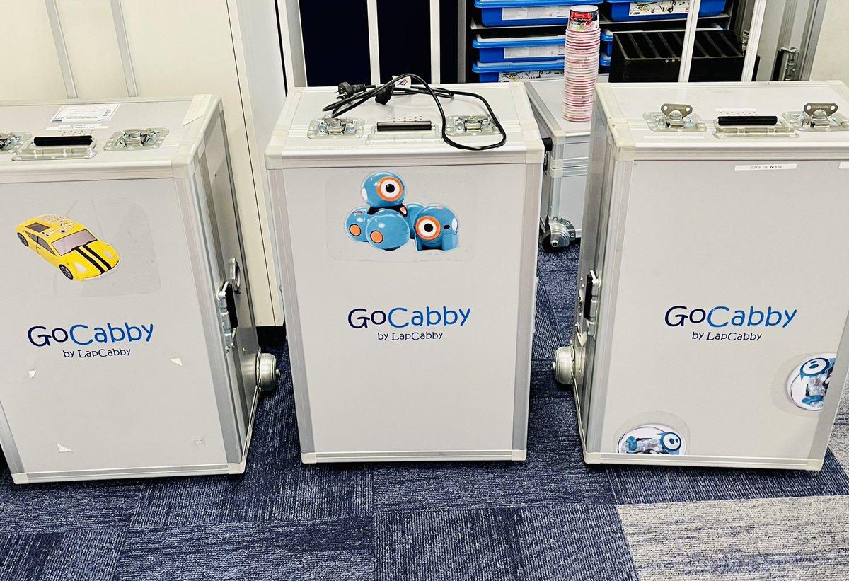 Miss_Sugden's tweet photo. The beginnings of our ‘Grab n Robo’ system! These unused GoCabs will, hopefully, make integrating here, there and everywhere, a steam dream 🧳💫#upcycled #grabnrobo #steam #integration #easetheinteg #makerspace #classroom https://t.co/pKYvoHvTzN