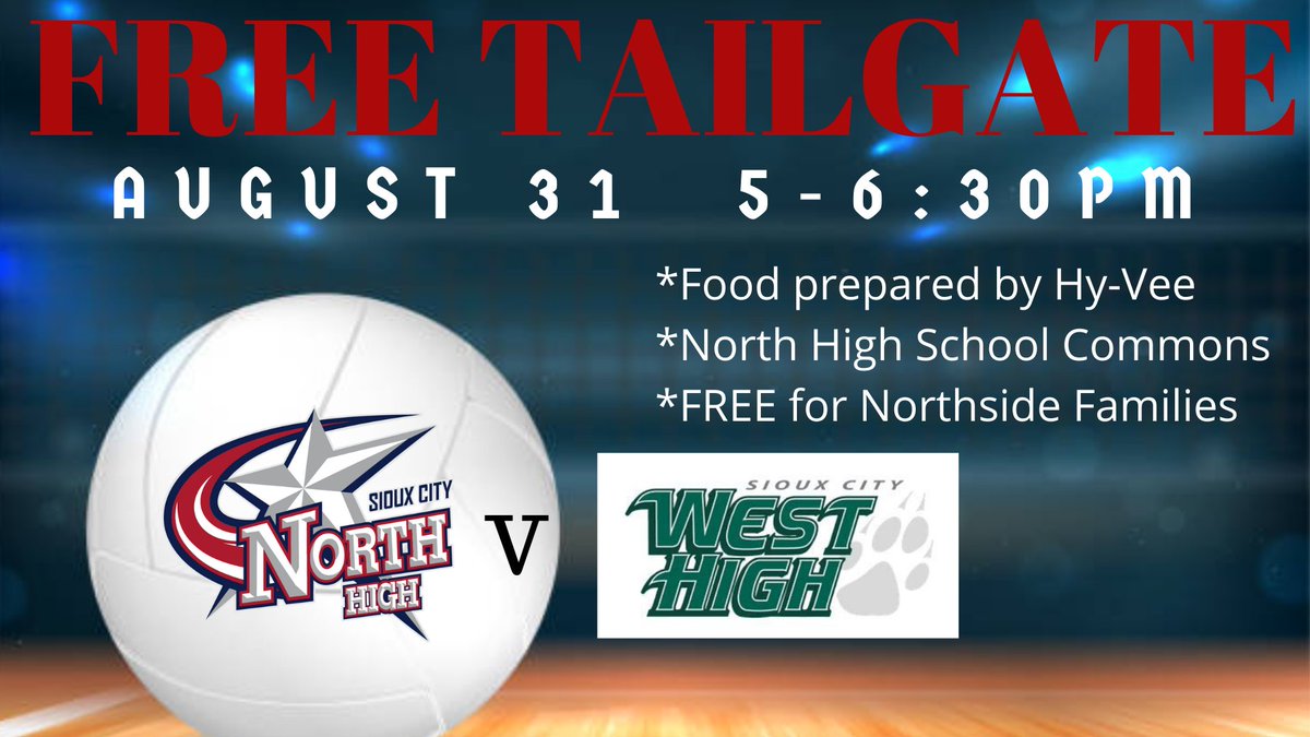 Tomorrow is our home opener &amp; we want to see you in the stands! Don't forget about the FREE North Tailgate hosted by <a href="/SCFutureStars1/">Sioux City Future Stars</a> in the Commons, 5-6:30. Then come in &amp; cheer on our Stars! Reserve: 4:30 | JV: 5:30 | V: 7  Cheer loud Stars family!!  @SiouxCityNorth <a href="/NHSSS2021/">NHS Student Section</a>