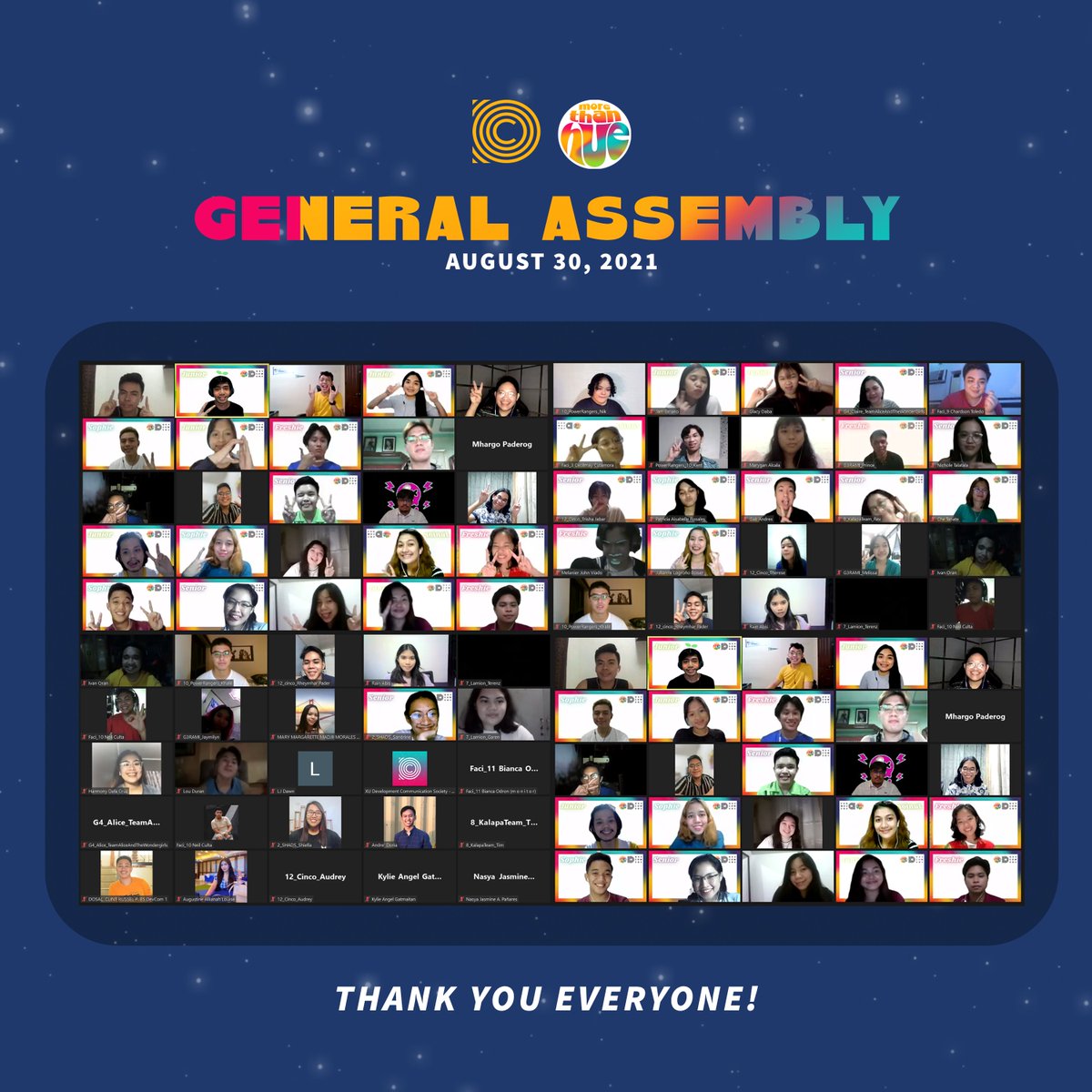xudevcomsociety's tweet photo. Our General Assembly 2021 was indeed more than Me and Hue could ever imagine. ✨
The XU Development Communication Society thanks and welcomes those who have made GenAss 2021: More Than Hue a possibility — bringing together a community bursting with color.
#DevComGA2021 https://t.co/4riInGbxtH