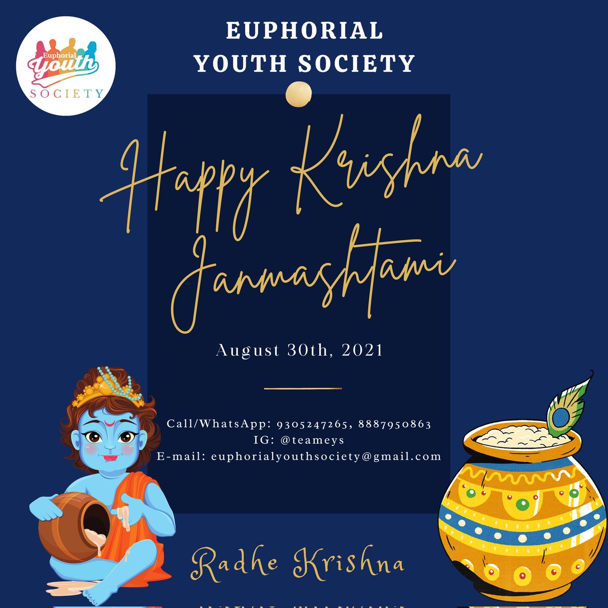 EuphorialYouth's tweet photo. A Very Happy Krishna Janmashtami Guys. Krishna is Love, and to Love everyone is the way to devote yourself for him and find salvation
#radheradhe https://t.co/TWVahadkGt