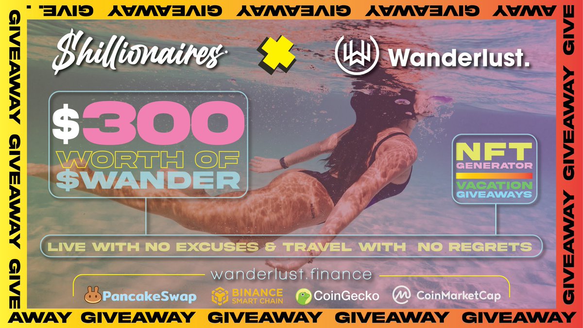 🎲💰 $300 giveaway! 💰🎲 

48 Hrs || 2 x 25b $wander each🎉 

Travel meets crypto with Wanderlust. 
Tag your travel buddy and your dream destination⬇️ 

☑️ Follow/RT
☑️ Follow @Wander_Token
☑️ Join TG 👉: t.me/Wanderlust_Off…

Go DYOR ‘n’ see if it’s right for you🙂

#BSCGem