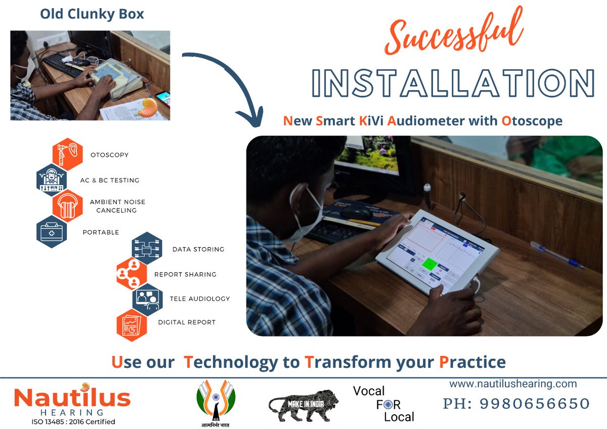 HearingNautilus's tweet photo. Another Happy Doctor. Completed another Successful Installation at ENT Hospital in Belgaum.Its a Huge transformation for his practice. Less time spending on the device More time for connecting with patient.Happy Patient = Successful Practice#KiVi#nautilushearing#happyhearing https://t.co/NHnZvsnAe1