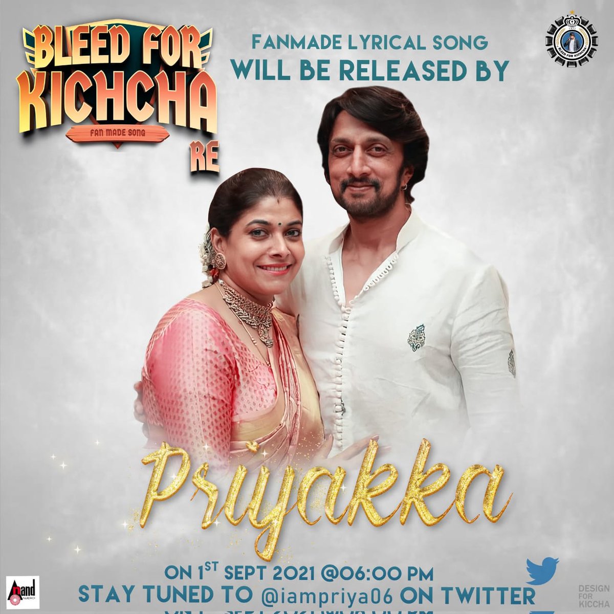 DDKSFA OFFICIAL® (@ddksfaofficial) on Twitter photo Here's the Biggest Update on our #BleedForKichchaRe Fan made song
<a href="/iampriya06/">Priya Sudeep/ಪ್ರಿಯ</a> Akka will be launching the song for us on 01-Sep 6:00 PM
Stay Tuned,,, this is Gonna be Massive.
#Kotigobba3 #VikrantRona #Kichchotsava2021
<a href="/GummineniB/">gummineni vijay</a> @AniruddhaSR
<a href="/aanandaaudio/">aanandaaudio</a> <a href="/BleedForKichcha/">BLEED FOR KICHCHA</a> Here's the Biggest Update on our #BleedForKichchaRe Fan made song
<a href="/iampriya06/">Priya Sudeep/ಪ್ರಿಯ</a> Akka will be launching the song for us on 01-Sep 6:00 PM
Stay Tuned,,, this is Gonna be Massive.
#Kotigobba3 #VikrantRona #Kichchotsava2021
<a href="/GummineniB/">gummineni vijay</a> @AniruddhaSR
<a href="/aanandaaudio/">aanandaaudio</a> <a href="/BleedForKichcha/">BLEED FOR KICHCHA</a>