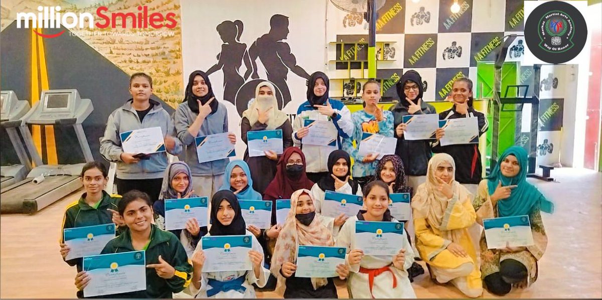 MillionSmilesPK's tweet photo. Empowering our daughters... A "Self Defense" training course for our female members to equip them with skills &amp; basic training for "self defense" organised by #MillionSmiles Karachi team in Collaboration with Markaz Martial Arts Academy.

Let's empower our daughters. https://t.co/JJkvZTK6O4