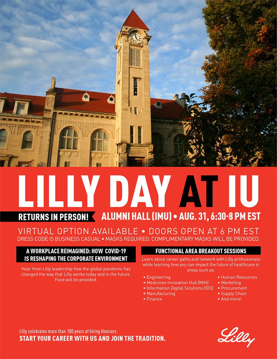 Join us TOMORROW to learn about all of the great opportunities we have here at Lilly! #LillyDayAtIU #WeAreLilly