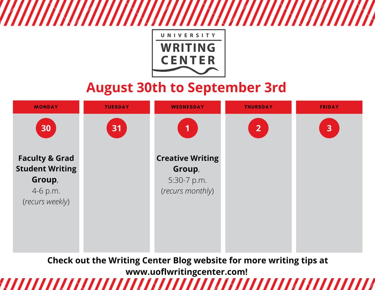 UofLWritingCtr's tweet image. Check out our writing groups this week! 

#writing #writinggroups #creativewriting #writingcommunity #events