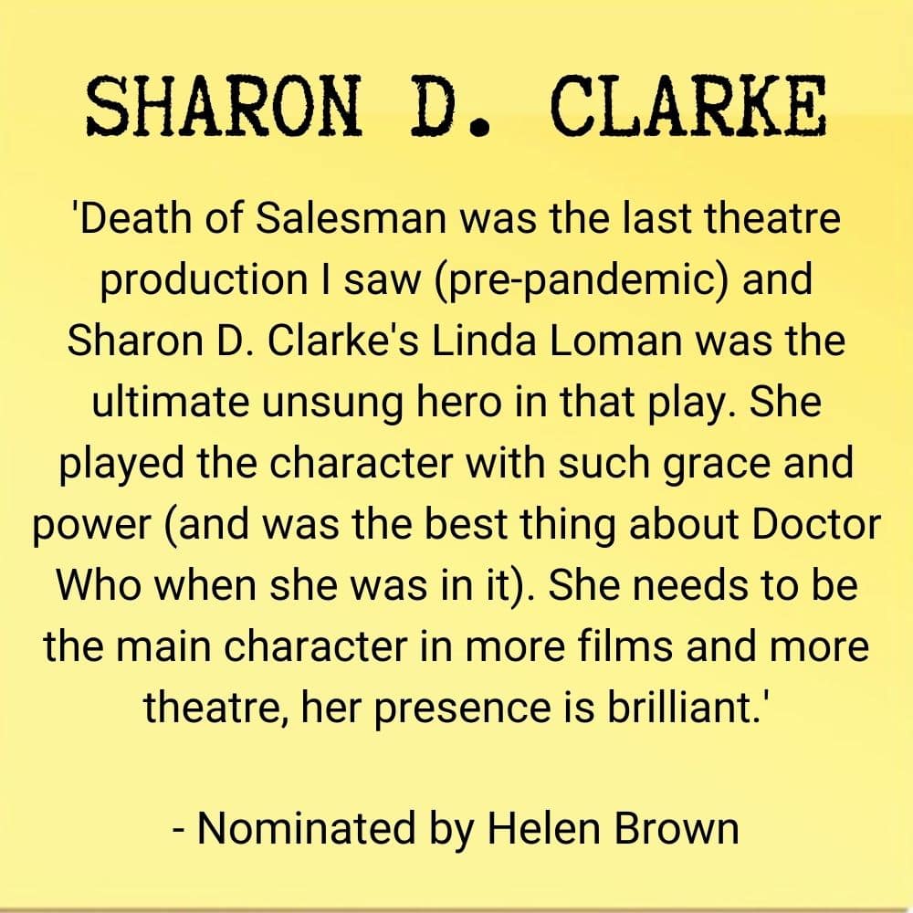 youngvictheatre's tweet photo. Our next #YVUnforgotten nomination is for Sharon D. Clarke.
"She needs to be the main character in more films and more theatre, her presence is brilliant!" https://t.co/Z67NfZtrXR