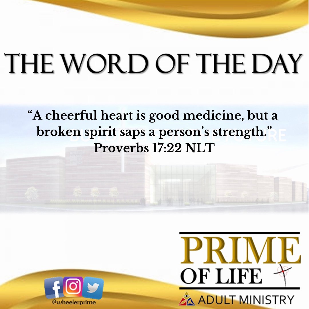 wheelerprime's tweet photo. Proverbs 17:22 NLT
#TheWordOfTheDay #WordOfGod #MondayScripture #Bible #INeedAWord #ChristianSingles #SinglesMinistry #WheelerPrime #PrimeOfLife #WheelerAvenueBC #StrongerHealthierBlessed https://t.co/pk3uBEtDQx https://t.co/lKCdy8JAEQ